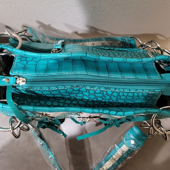 NWOT Cowgirl Trendy Turquoise and Brown Women's Bag w/rhinestones - Picture 7 of 7